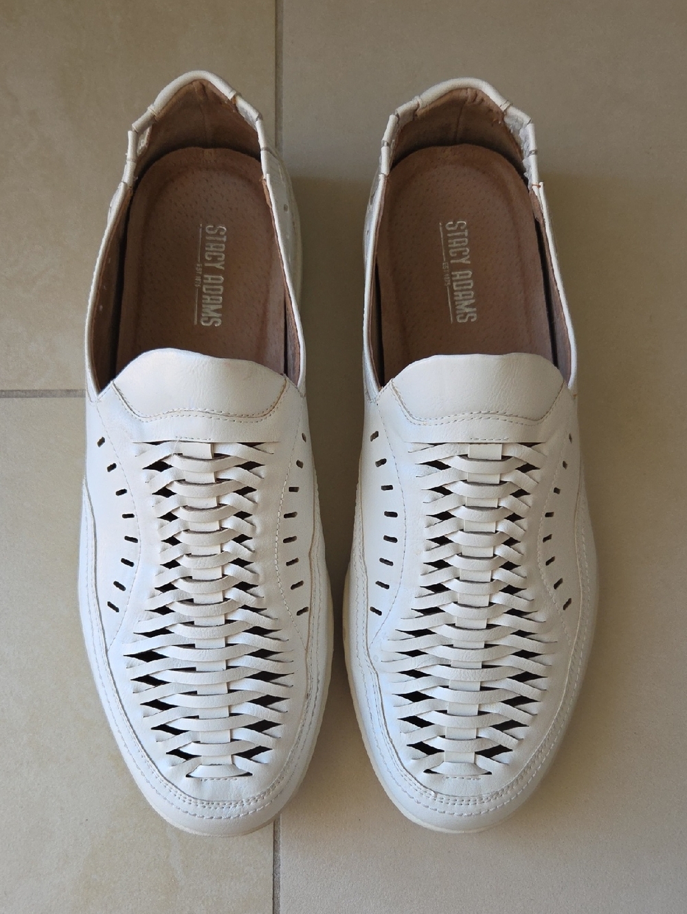 Stacy Adams White Woven Leather Slip-On Loafers